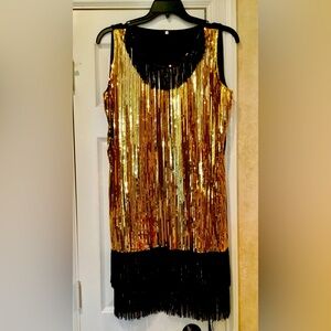 Black/Gold Fringe Flapper Dress
